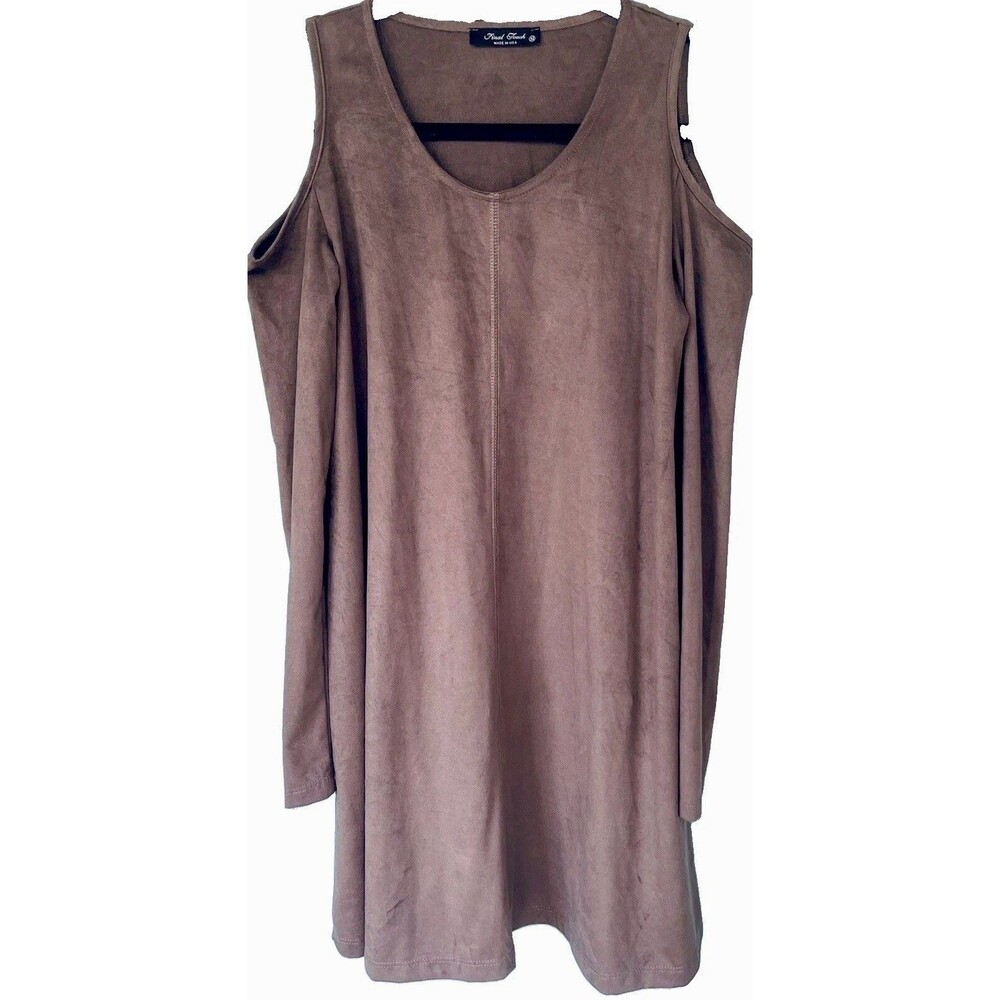 Final Touch Faux Suede Tunic Dress Medium M Brown Cold Shoulder Long Sleeve Fall